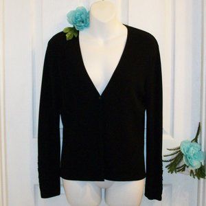 VENINI Sz S One Button Black Knit Cardigan Cut Out Sleeves